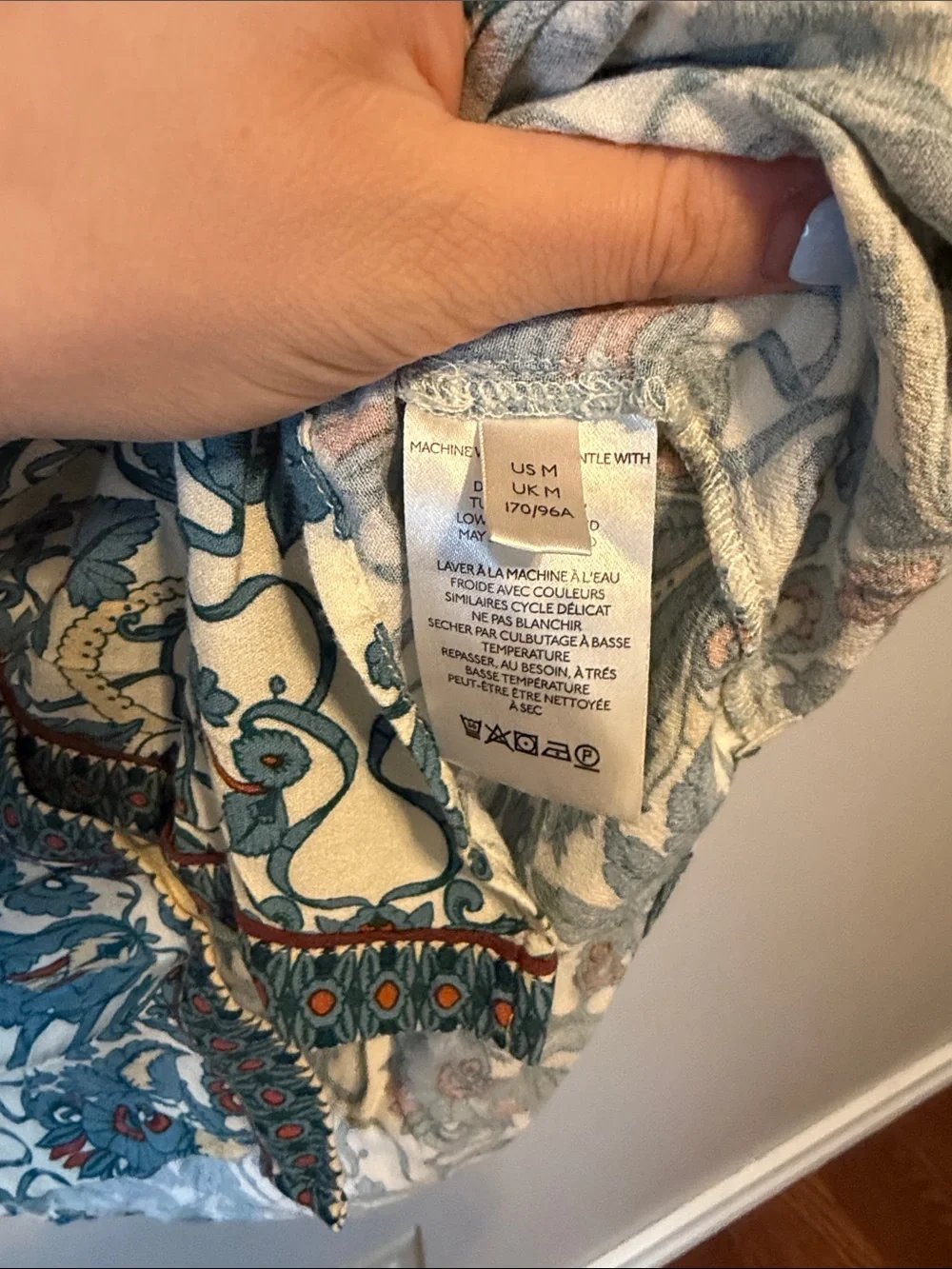 Anthropologie Teal, Cream & Orange Printed Button-Front Blouse - Picture 3 of 7